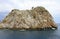 Seascape with Alanya`s castle rock peninsula and mountains