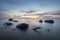 Seascape of the Baltic Sea, the composition of the scattered boulders