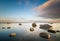 Seascape of the Baltic Sea, the composition of the scattered boulders