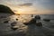 Seascape of the Baltic Sea, the composition of the scattered boulders