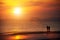 Seascape, beautiful sunset beach with silhouette couples together at Krabi, Thailand.