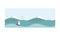 Seascape, blue sea background with waves, yacht, beacon vector Illustration