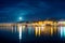 Seascape with bridge and moon
