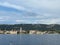 Seascape with the Budva cityscape and mountains in the background