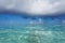 Seascape cloudy blue sky turquoise water surface