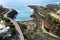 Seascape and coast of Playa Paraiso village with ocean waves breaking cliffs. Tenerife, Canary islands. Spain, Europe