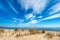 Seascape with dramatic blue sky and clouds