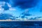 Seascape evening stormy sea horizon and sky.