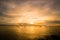 Seascape of fishing in Caribbean sea - Fishing boat under sunlight - Silhouette image of fishing boat - Seascape sunset