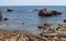 Seascape. The fishing pier in Tyulenovo - one of the most picturesque places on the Northern Black Sea coast, Bulgaria.