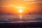 Seascape golden sunrise over the sea. Nature landscape. Beautiful orange and yellow color on ocean sunset. Seascape with