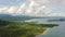 Seascape with islands in the early morning, aerial drone . Caramoan Islands, Philippines.