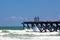 Seascape with jetty and seagulls