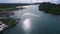 Seascape of Koror island in Palau. Divers Boats and Aquarium in Background