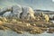 Seascape, landscape, scenic view of boulders and rocks in Hout Bay, Cape Town, South Africa. Ocean, sea washing onto a