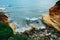 Seascape during a light storm. Rocky coast and secluded Bay in Greece on the island of Crete