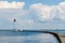 Seascape with lighthouse on the Black Sea in Odesa during the summer season