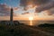 Seascape with lighthouse and sunset at sunset on Ustica island i