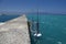 Seascape with marine research equipment in Greece