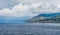 Seascape in the Messina strait with Villa San Giovanni. Calabria, southern Italy.