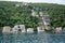 Seascape of Montenegro and view from the sea, beautiful houses and coastline