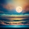 Seascape night fantasy of beautiful waves with full moon