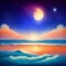 Seascape night fantasy of beautiful waves with full moon