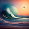 Seascape night fantasy of beautiful waves with full moon