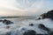 Seascape and ocean waves with unique basalt geology, natural landscapes at Zhangzhou Volcanic park at Sunrise, Fujian, China