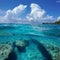 Seascape over under sea cloudy sky rocky seabed