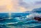 Seascape painting .Sea wave.