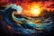 Seascape Painting with Sunset Romantic and Serene Ode to the Natural World