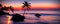 Seascape panorama with palm trees at sunset. Generative AI.