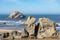 Seascape of rock stacks and beach view in oregon coastline