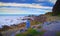 Seascape of the rocks and woman New Zealand