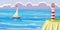 Seascape, sailboat,lighthouse, vector illustration, cartoon style, isolated