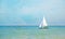 Seascape with sailboat. Photo art.