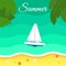 Seascape with Sailing Yacht. Summer Banner