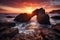 Seascape serenade sunset drama on coastal arch, sunrise and sunset wallpaper