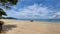 Seascape shot of the beautiful white cloudy blue sky background and beaches at Klong Muang Beach, Krabi Province Thailand.