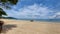 Seascape shot of the beautiful white cloudy blue sky background and beaches at Klong Muang Beach, Krabi, Thailand.