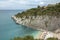 Seascape. A small beach in a crevice between the coastal rocks. Stock photo. Xigia Beach, Greece, Zakynthos Island