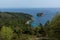 Seascape with small island at coastline of Thassos,  Greece