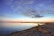 Seascape, snag on seashore, in the background breakwater, Black Sea, Small Bay, Anapa, Russia