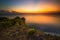 Seascape. Spectacular view from Uluwatu cliff in Bali. Sunset time. Blue hour. Ocean view. Colorful sky. Nature concept. Soft