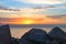 Seascape. Stones coastal on the background of the sea.