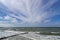 Seascape. Storm on the baltic sea. Stormy waves beat against breakwaters