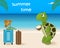 Seascape, summer beach.Turtle travels, vacation.Is drinking thro