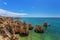 Seascape in the summer on beaches of Albufeira. Portugal.