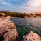 Seascape during sunset. Natural seascape in the Greece. Splendid morning scene of Corfu Island. Fabulous morning seascape of